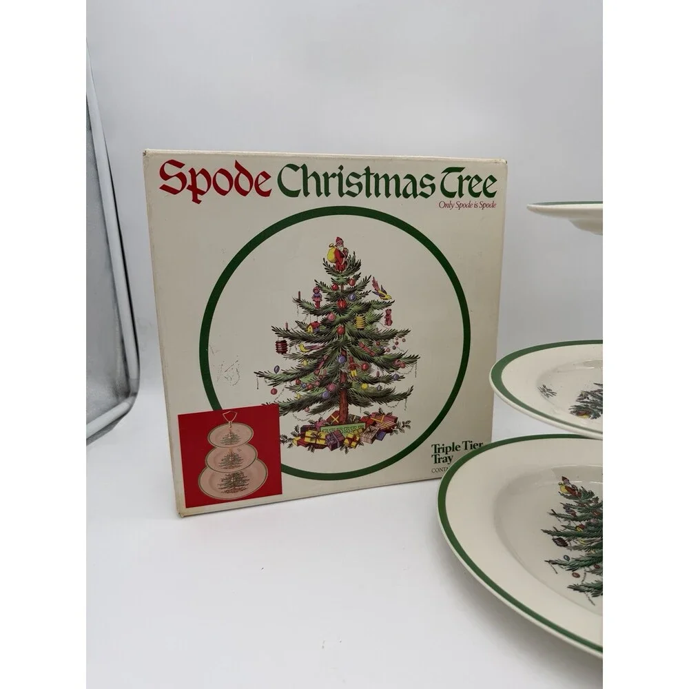 Spode Christmas Tree Triple 3 Tier Serving Tray Cookie Stand England Porcelain B
